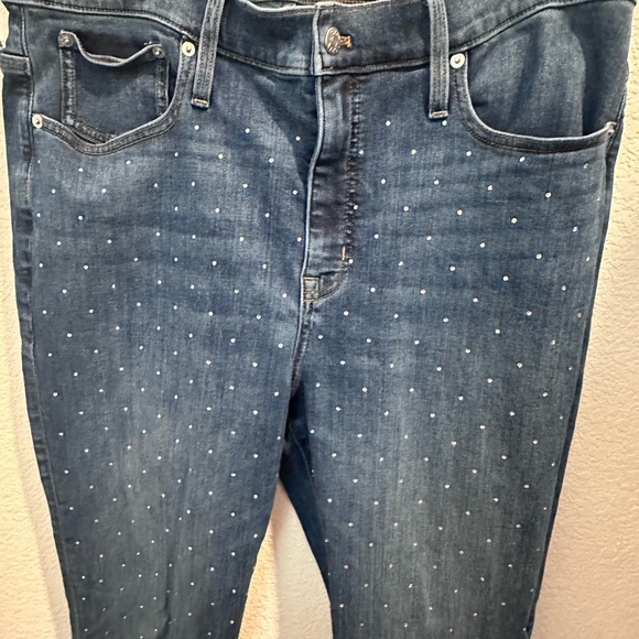 J. Crew Women's Blue Rhinestone Embellished Essential Straight Jeans Sz 33 - Picture 2 of 5